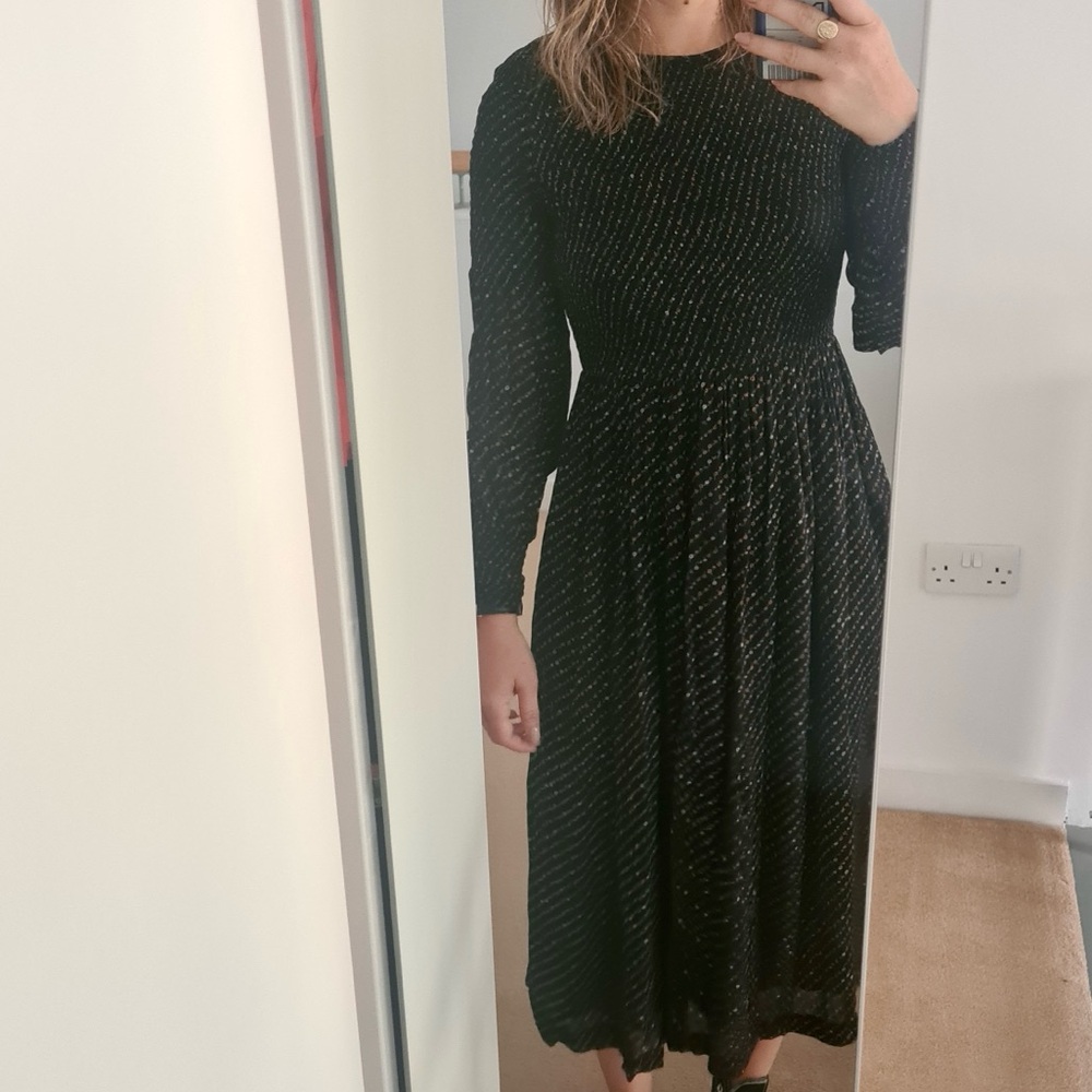 Ganni Black Floral Long-Sleeve Dress